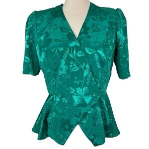 Satin Floral Damask Silky Peplum Blouse